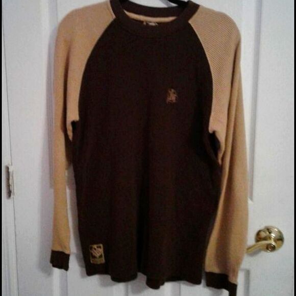 HOST PICK Retro 80s Brooklyn Express Brown & Tan Colorblock Long Sleeve Sweater - Picture 1 of 7